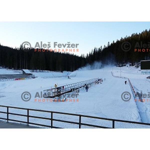Preparing of snow at Pokljuka Biathlon Center before IBU World Cup Biathlon event, on December 10, 2014