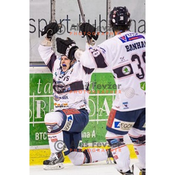 Jeff LoVecchio of SAPA Fehervar in action during ice hockey match of 27th round of EBEL League in Season 2014/15 between HDD Telemach Olimpija and SAPA Fehervar AV 19, played in Tivoli Hall, Ljubljana, Slovenia, on December 14, 2014