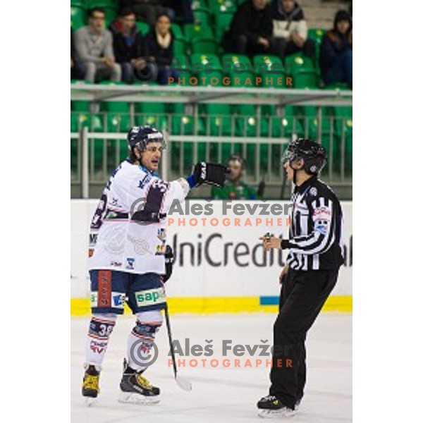 Frank Banham of SAPA Fehervar in action during ice hockey match of 27th round of EBEL League in Season 2014/15 between HDD Telemach Olimpija and SAPA Fehervar AV 19, played in Tivoli Hall, Ljubljana, Slovenia, on December 14, 2014