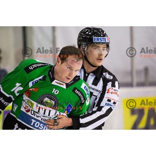 Tom Zanoski of Olimpija in action during ice hockey match of 27th round of EBEL League in Season 2014/15 between HDD Telemach Olimpija and SAPA Fehervar AV 19, played in Tivoli Hall, Ljubljana, Slovenia, on December 14, 2014