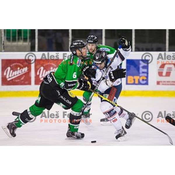 Bostjan Groznik of Olimpija in action during ice hockey match of 27th round of EBEL League in Season 2014/15 between HDD Telemach Olimpija and SAPA Fehervar AV 19, played in Tivoli Hall, Ljubljana, Slovenia, on December 14, 2014