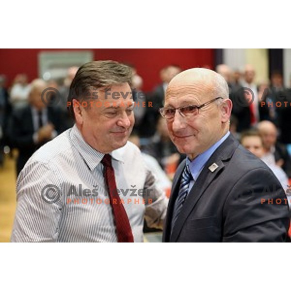 Zoran Jankovic, runner-up and Bogdan Gabrovec, new president of Slovenian Olympic Committee after election on General Assembly of OKS in hotel Union, Ljubljana on December 16, 2014