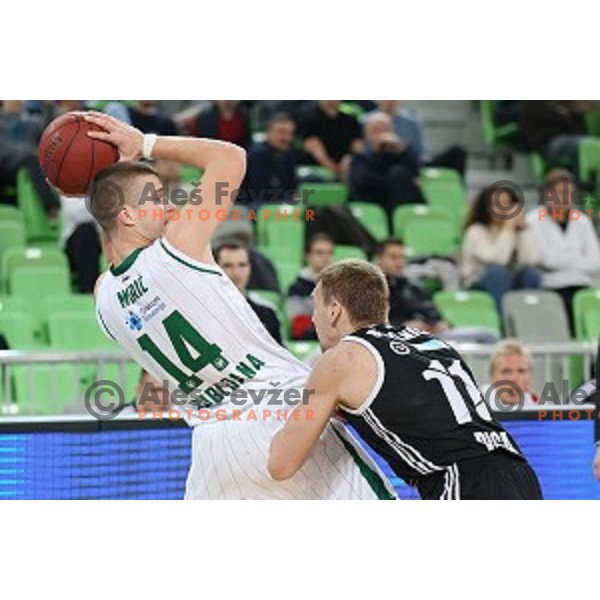 Dino Muric of Union Olimpija in action during EuroCup basketball match between Union Olimpija Ljubljana (SLO) and VEF Riga (LAT), played in Stozice, Ljubljana, Slovenia on December 17, 2014