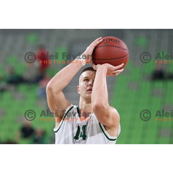Dino Muric of Union Olimpija in action during EuroCup basketball match between Union Olimpija Ljubljana (SLO) and VEF Riga (LAT), played in Stozice, Ljubljana, Slovenia on December 17, 2014