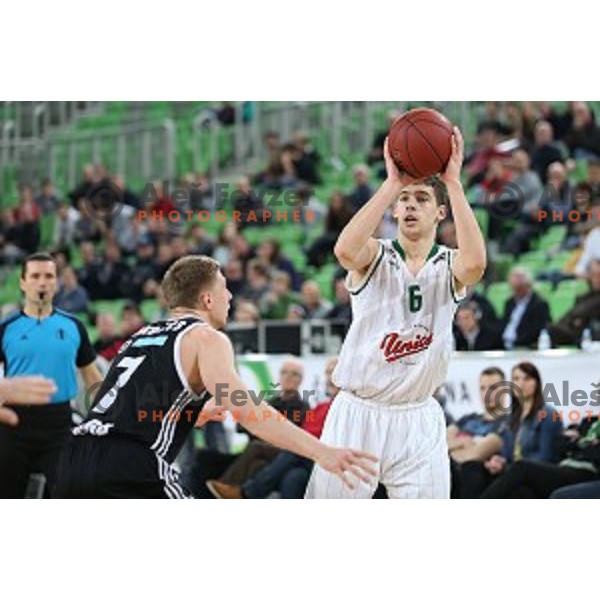 Paolo Marinelli of Union Olimpija in action during EuroCup basketball match between Union Olimpija Ljubljana (SLO) and VEF Riga (LAT), played in Stozice, Ljubljana, Slovenia on December 17, 2014