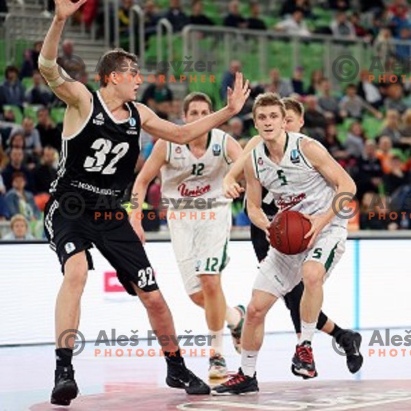 Luka Rupnik of Union Olimpija in action during EuroCup basketball match between Union Olimpija Ljubljana (SLO) and VEF Riga (LAT), played in Stozice, Ljubljana, Slovenia on December 17, 2014