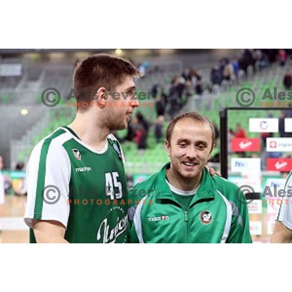 Halil Kanacevic and Marko Marinovic of Union Olimpija in action during EuroCup basketball match between Union Olimpija Ljubljana (SLO) and VEF Riga (LAT), played in Stozice, Ljubljana, Slovenia on December 17, 2014