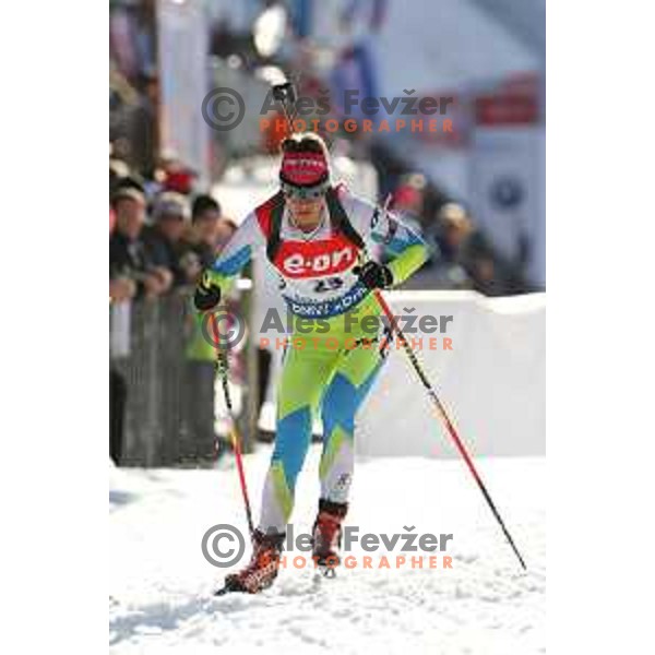 Teja Gregorin of Slovenia during BMW IBU World Cup Biathlon women 7.5 km sprint at Pokljuka,Slovenia on December 18, 2014