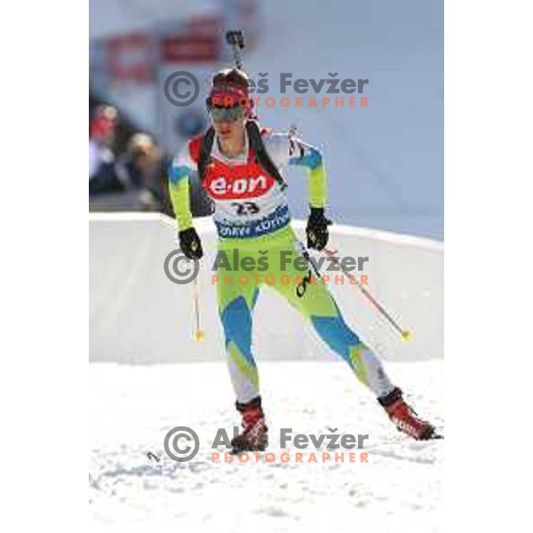 Teja Gregorin of Slovenia during BMW IBU World Cup Biathlon women 7.5 km sprint at Pokljuka,Slovenia on December 18, 2014