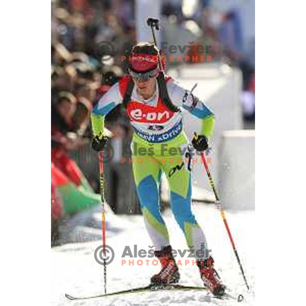 Teja Gregorin of Slovenia during BMW IBU World Cup Biathlon women 7.5 km sprint at Pokljuka,Slovenia on December 18, 2014