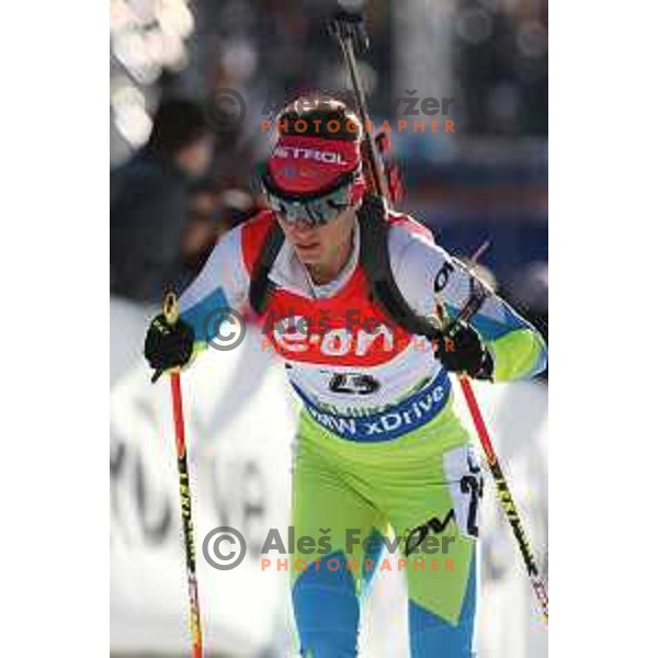 Teja Gregorin of Slovenia during BMW IBU World Cup Biathlon women 7.5 km sprint at Pokljuka,Slovenia on December 18, 2014
