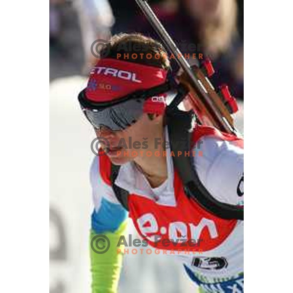 Teja Gregorin of Slovenia during BMW IBU World Cup Biathlon women 7.5 km sprint at Pokljuka,Slovenia on December 18, 2014