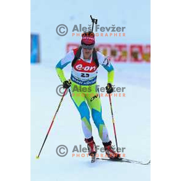 Teja Gregorin of Slovenia during BMW IBU World Cup Biathlon women 7.5 km sprint at Pokljuka,Slovenia on December 18, 2014