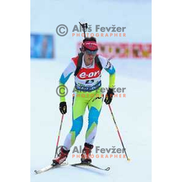 Teja Gregorin of Slovenia during BMW IBU World Cup Biathlon women 7.5 km sprint at Pokljuka,Slovenia on December 18, 2014