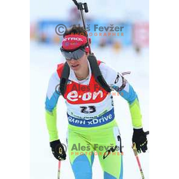 Teja Gregorin of Slovenia during BMW IBU World Cup Biathlon women 7.5 km sprint at Pokljuka,Slovenia on December 18, 2014