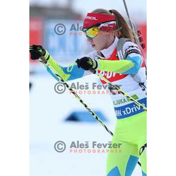 Anja Erzen of Slovenia during BMW IBU World Cup Biathlon women 7.5 km sprint at Pokljuka,Slovenia on December 18, 2014