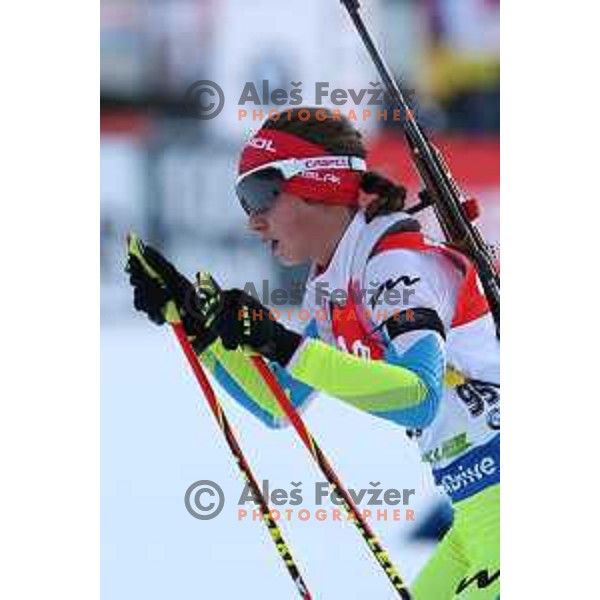 Urska Poje of Slovenia during BMW IBU World Cup Biathlon women 7.5 km sprint at Pokljuka,Slovenia on December 18, 2014