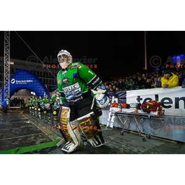 During ice hockey match of Ice Fest HDD Telemach Olimpija vs. SIJ Acroni Jesenice, played in Trg Republike, Ljubljana, Slovenia, on December 18, 2014