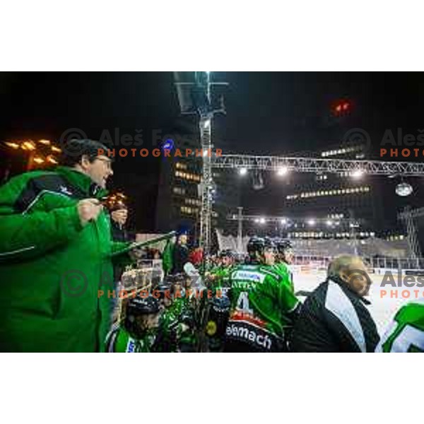 During ice hockey match of Ice Fest HDD Telemach Olimpija vs. SIJ Acroni Jesenice, played in Trg Republike, Ljubljana, Slovenia, on December 18, 2014