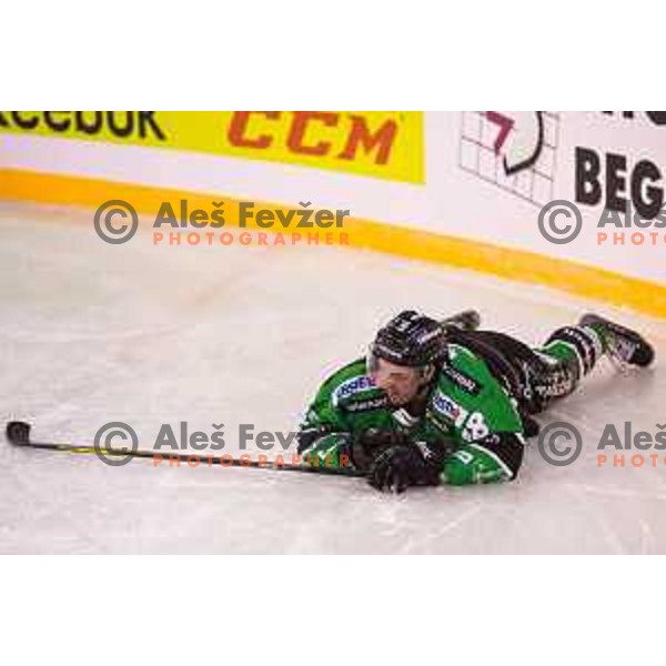 Rok Leber of Olimpija in action during ice hockey match of Ice Fest HDD Telemach Olimpija vs. SIJ Acroni Jesenice, played in Trg Republike, Ljubljana, Slovenia, on December 18, 2014