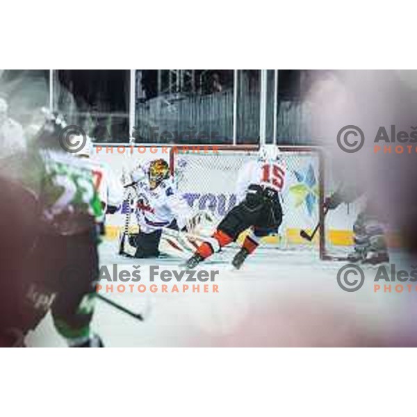 Action during ice hockey match of Ice Fest HDD Telemach Olimpija vs. SIJ Acroni Jesenice, played in Trg Republike, Ljubljana, Slovenia, on December 18, 2014