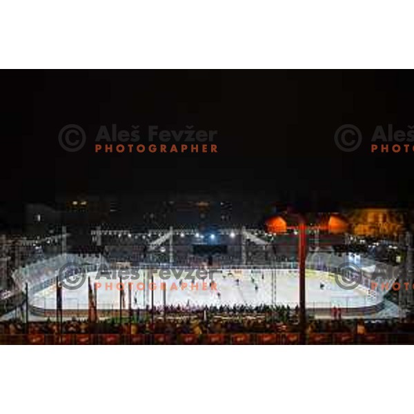 During ice hockey match of Ice Fest HDD Telemach Olimpija vs. SIJ Acroni Jesenice, played in Trg Republike, Ljubljana, Slovenia, on December 18, 2014