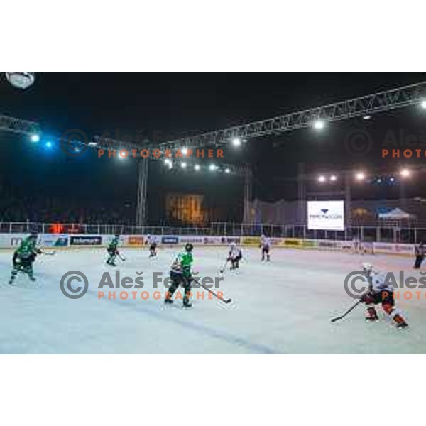 Action during ice hockey match of Ice Fest HDD Telemach Olimpija vs. SIJ Acroni Jesenice, played in Trg Republike, Ljubljana, Slovenia, on December 18, 2014