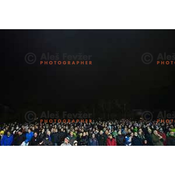 Spectators during ice hockey match of Ice Fest HDD Telemach Olimpija vs. SIJ Acroni Jesenice, played in Trg Republike, Ljubljana, Slovenia, on December 18, 2014