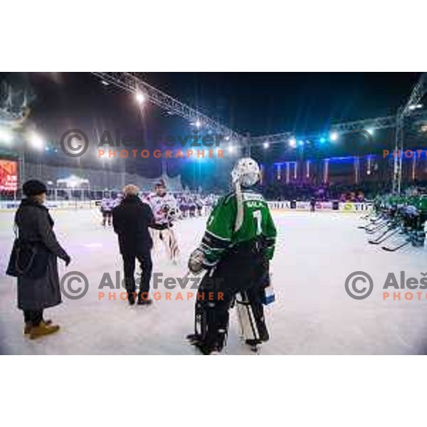 Jure Pavlic of Jesenice in action during ice hockey match of Ice Fest HDD Telemach Olimpija vs. SIJ Acroni Jesenice, played in Trg Republike, Ljubljana, Slovenia, on December 18, 2014