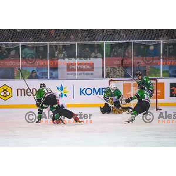 Action during ice hockey match of Ice Fest HDD Telemach Olimpija vs. SIJ Acroni Jesenice, played in Trg Republike, Ljubljana, Slovenia, on December 18, 2014