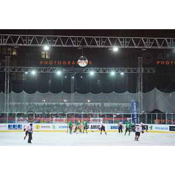 Action during ice hockey match of Ice Fest HDD Telemach Olimpija vs. SIJ Acroni Jesenice, played in Trg Republike, Ljubljana, Slovenia, on December 18, 2014