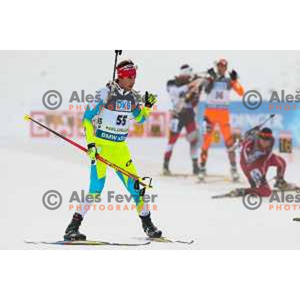Lenart Oblak during BMW IBU World Cup Biathlon Men 10 km sprint at Pokljuka, Slovenia on December 19, 2014