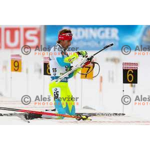 Lenart Oblak during BMW IBU World Cup Biathlon Men 10 km sprint at Pokljuka, Slovenia on December 19, 2014