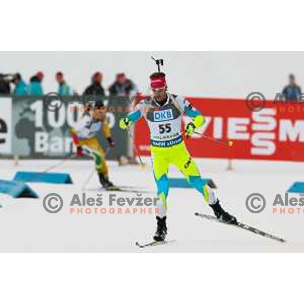 Lenart Oblak during BMW IBU World Cup Biathlon Men 10 km sprint at Pokljuka, Slovenia on December 19, 2014