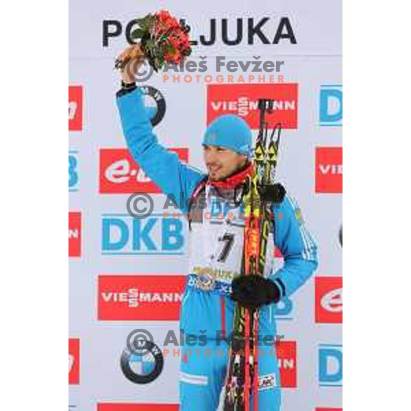 Anton Shipulin of Russa, winner of BMW IBU World Cup Biathlon Men 10 km sprint at Pokljuka, Slovenia on December 19, 2014