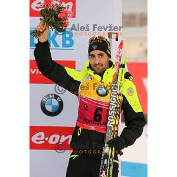 Martin Fourcade of France during BMW IBU World Cup Biathlon Men 10 km sprint at Pokljuka, Slovenia on December 19, 2014