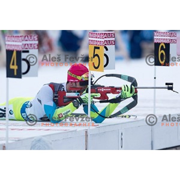 Jakov Fak of Slovenia during BMW IBU World Cup Biathlon Men 10 km sprint at Pokljuka, Slovenia on December 19, 2014