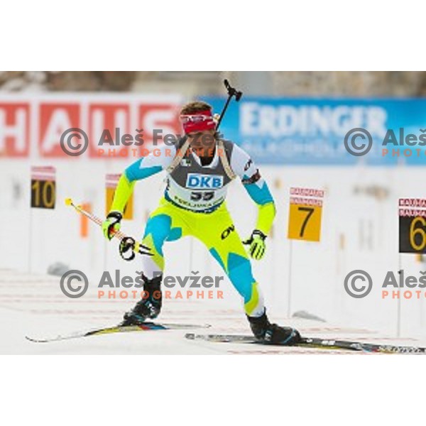 Lenart Oblak during BMW IBU World Cup Biathlon Men 10 km sprint at Pokljuka, Slovenia on December 19, 2014