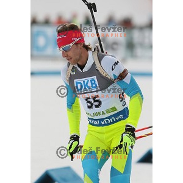 Lenart Oblak during BMW IBU World Cup Biathlon Men 10 km sprint at Pokljuka, Slovenia on December 19, 2014