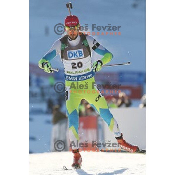 Jakov Fak of Slovenia during BMW IBU World Cup Biathlon Men 10 km sprint at Pokljuka, Slovenia on December 19, 2014