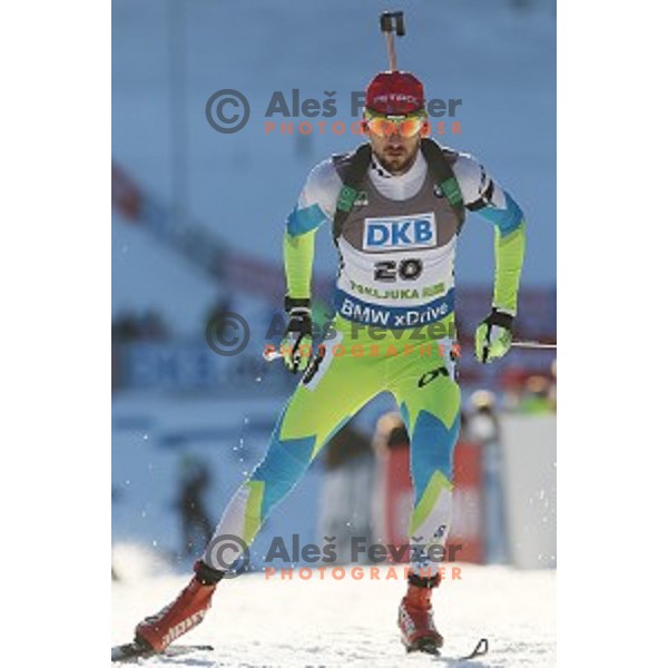Jakov Fak of Slovenia during BMW IBU World Cup Biathlon Men 10 km sprint at Pokljuka, Slovenia on December 19, 2014