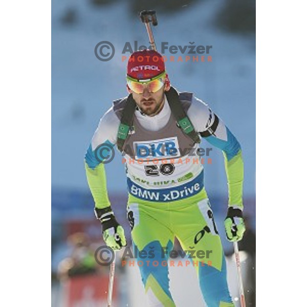 Jakov Fak of Slovenia during BMW IBU World Cup Biathlon Men 10 km sprint at Pokljuka, Slovenia on December 19, 2014