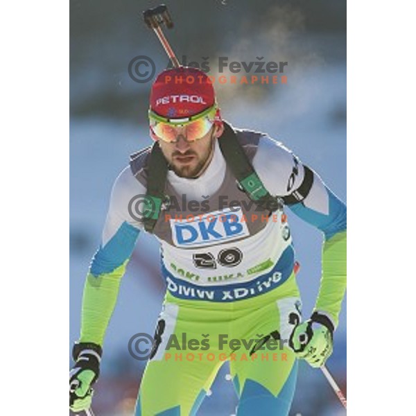 Jakov Fak of Slovenia during BMW IBU World Cup Biathlon Men 10 km sprint at Pokljuka, Slovenia on December 19, 2014