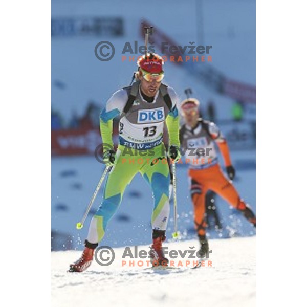 Klemen Bauer of Slovenia during BMW IBU World Cup Biathlon Men 10 km sprint at Pokljuka, Slovenia on December 19, 2014