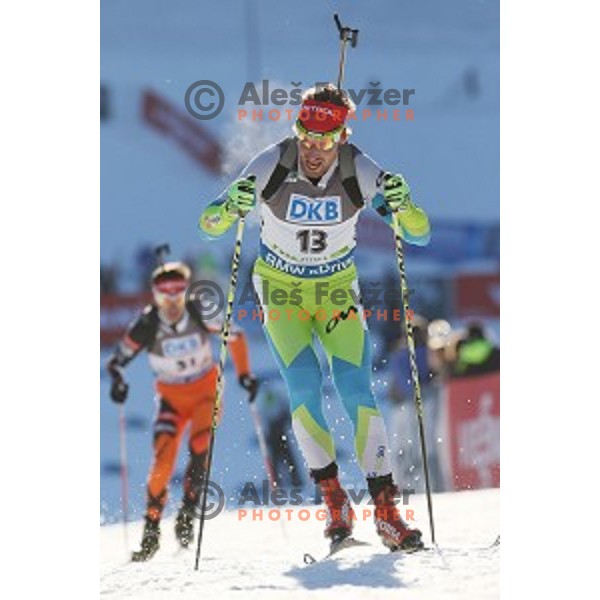 Klemen Bauer of Slovenia during BMW IBU World Cup Biathlon Men 10 km sprint at Pokljuka, Slovenia on December 19, 2014