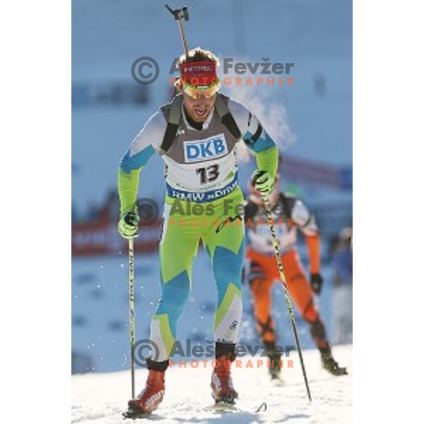 Klemen Bauer of Slovenia during BMW IBU World Cup Biathlon Men 10 km sprint at Pokljuka, Slovenia on December 19, 2014