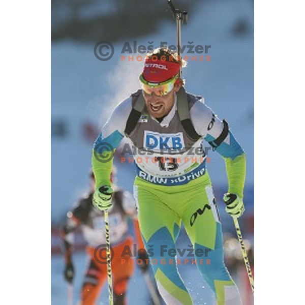 Klemen Bauer of Slovenia during BMW IBU World Cup Biathlon Men 10 km sprint at Pokljuka, Slovenia on December 19, 2014