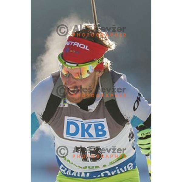 Klemen Bauer of Slovenia during BMW IBU World Cup Biathlon Men 10 km sprint at Pokljuka, Slovenia on December 19, 2014