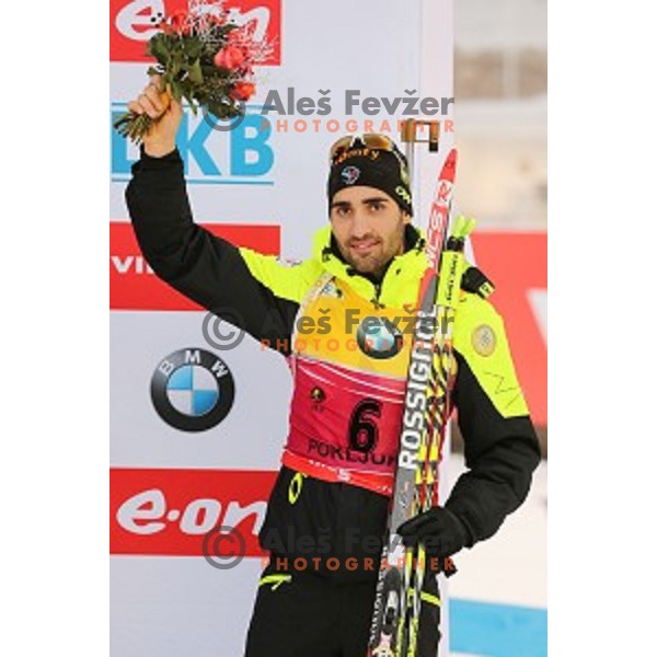 Martin Fourcade of France during BMW IBU World Cup Biathlon Men 10 km sprint at Pokljuka, Slovenia on December 19, 2014