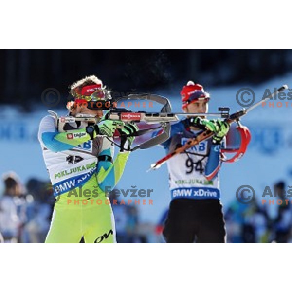 Klemen Bauer of Slovenia during BMW IBU World Cup Biathlon Men 10 km sprint at Pokljuka, Slovenia on December 19, 2014